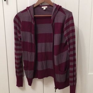 Caslon - striped zip up hooded cardigan